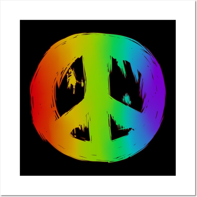 Ragged Peace Sign Rainbow Wall Art by jitterteez